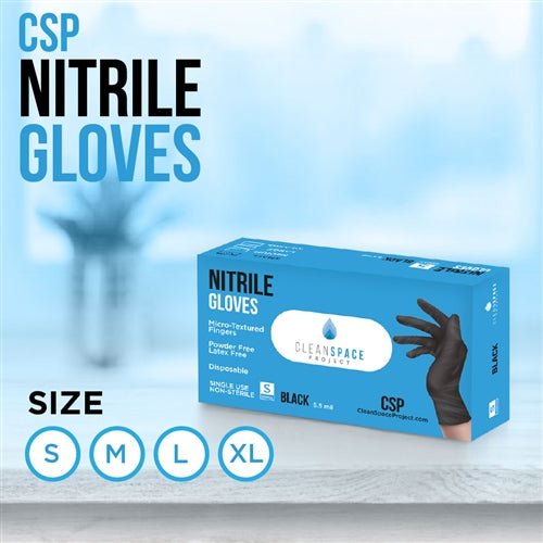 Clean Space Project Nitrile Gloves - 5.5 mil black - CASE OF 10 BOXES (100 GLOVES/BOX) - SchoolOutlet