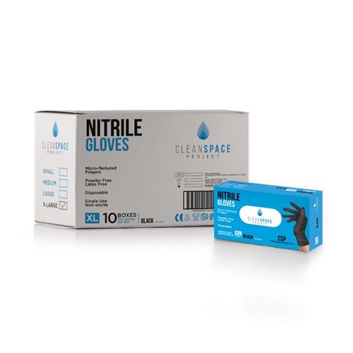 Clean Space Project Nitrile Gloves - 5.5 mil black - CASE OF 10 BOXES (100 GLOVES/BOX) - SchoolOutlet