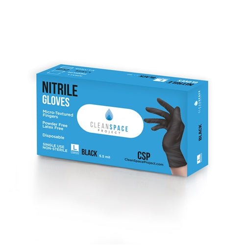 Clean Space Project Nitrile Gloves - 5.5 mil black - CASE OF 10 BOXES (100 GLOVES/BOX) - SchoolOutlet