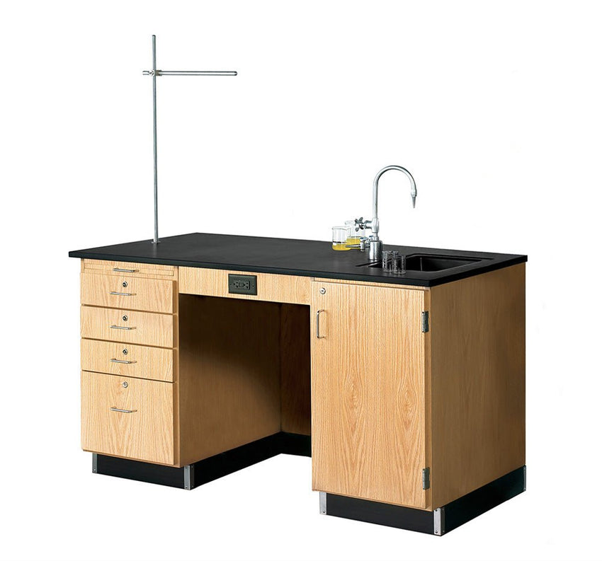 Diversified Woodcrafts 5' Instructor's Desk w/ Sink & Cabinet on Right Side - Phenolic Resin Top - 60"W x 30"D (Diversified Woodcrafts DIV-1214K-R) - SchoolOutlet