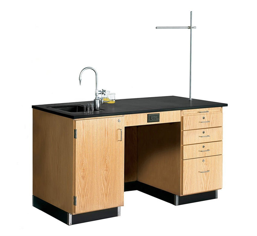 Diversified Woodcrafts 5' Instructor's Desk w/ Sink & Cabinet on Left Side - Epoxy Resin Top - 60"W x 30"D (Diversified Woodcrafts DIV-1216K-L) - SchoolOutlet