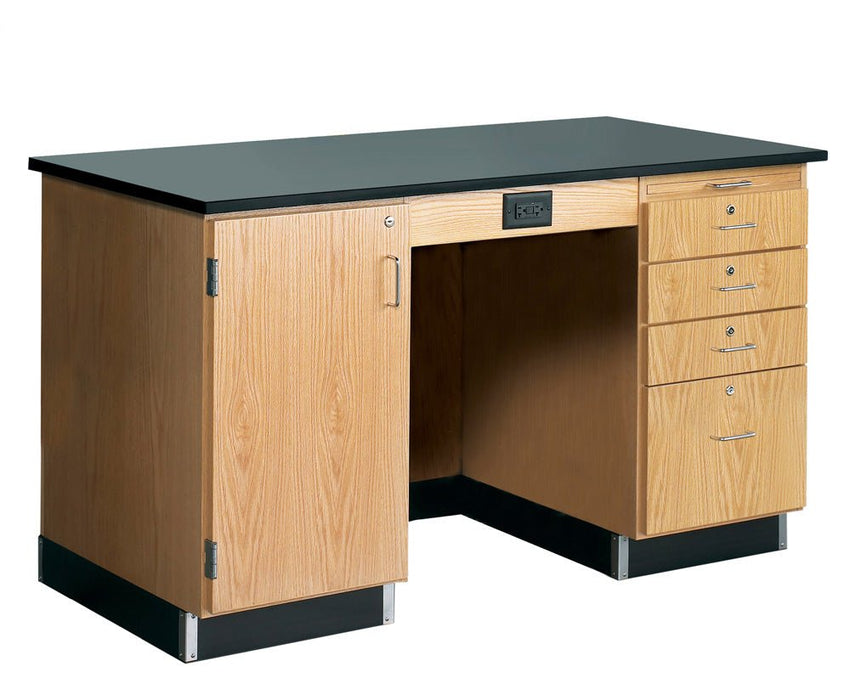 Diversified Woodcrafts 5' Instructor's Desk w/ Cabinet on Left Side - Epoxy Resin Top - 60"W x 30"D (Diversified Woodcrafts DIV-1216KF-L) - SchoolOutlet