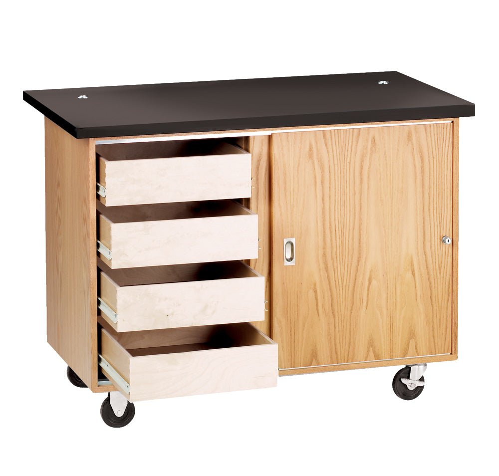 Diversified Woodcrafts Mobile Demonstration Table w/ Drawers - Flat Top & Rod Sockets(Diversified Woodcraft DIV-4222KF-RS) - SchoolOutlet