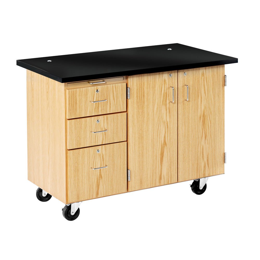 Diversified Woodcrafts Mobile Instructor's Desk w/ Flat Top & Rod Sockets - 48" W x 28" D(Diversified Woodcraft DIV-4332KF-RS) - SchoolOutlet