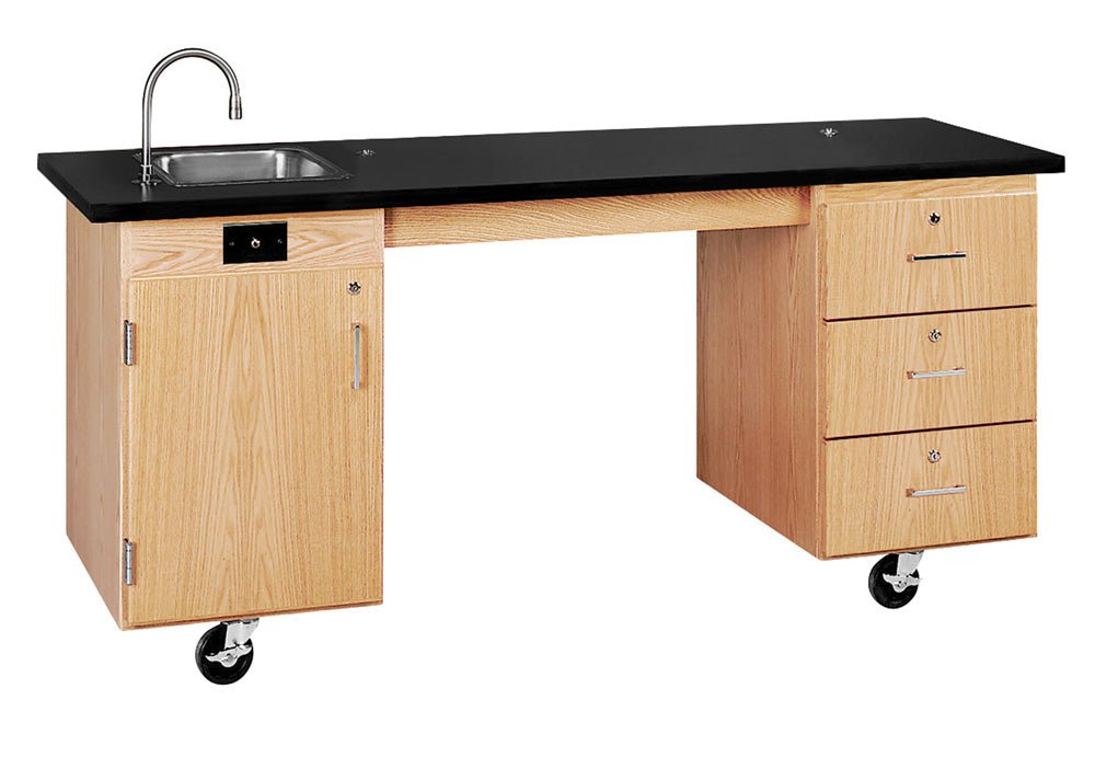 Diversified Woodcrafts ADA Compatible Mobile Lab Station w/Sink & Rod Sockets - 72"W x 24"D (Diversified Woodcrafts DIV-4352K) - SchoolOutlet