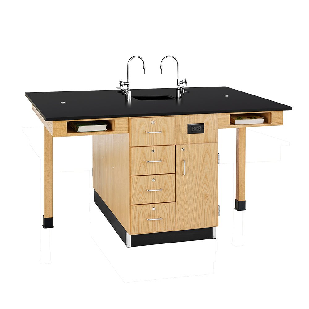 Diversified Woodcrafts Four Station Service w/ Door & Drawers - Solid Phenolic Resin Top - 66" W x 48" D - SchoolOutlet