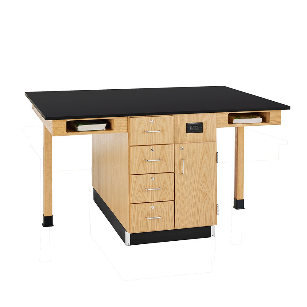 Diversified Woodcrafts Four Station Service w/ Door & Drawers - Solid Phenolic Resin Top - 66" W x 48" D - SchoolOutlet