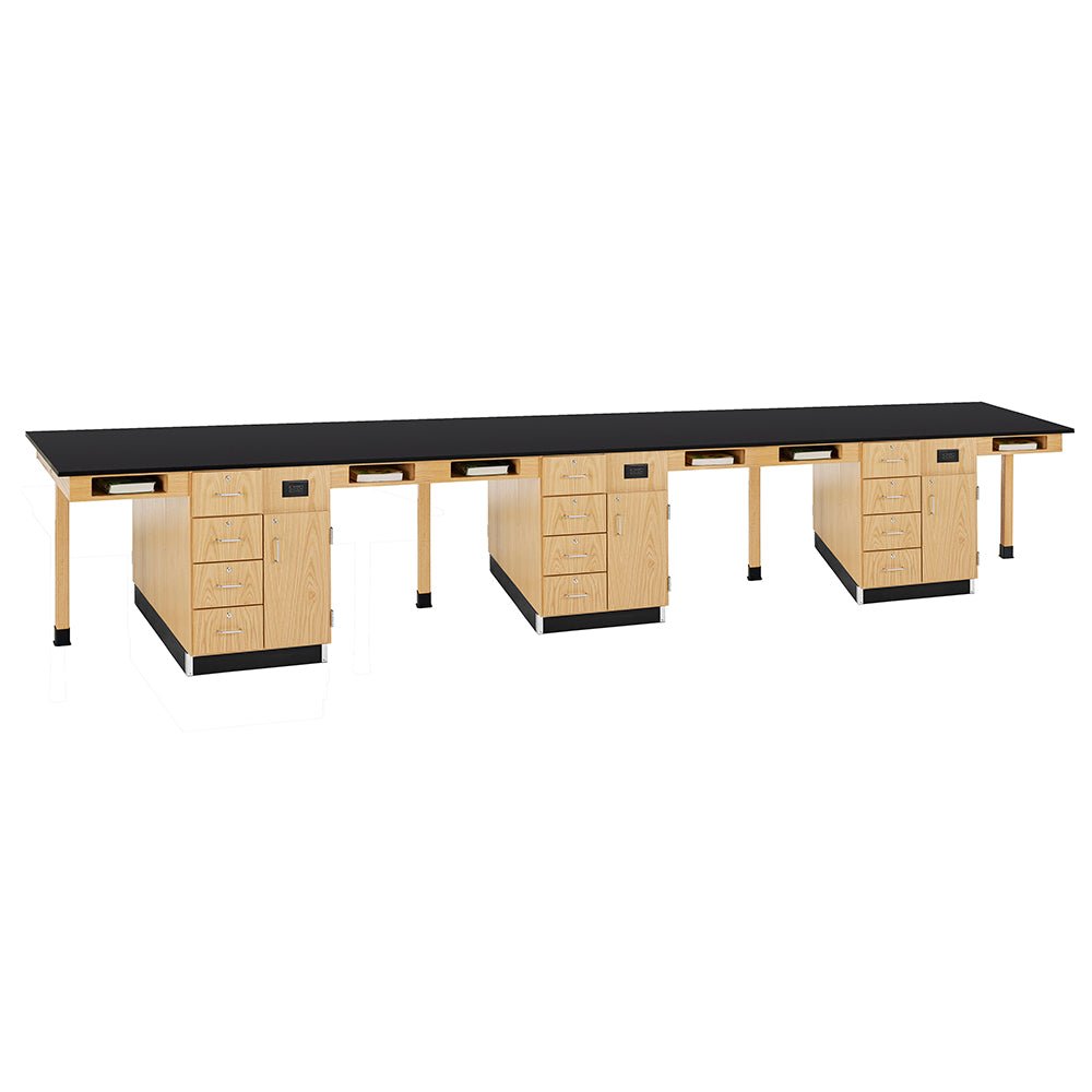 Diversified Woodcrafts Twelve Station Service w/ Door & Drawers - Solid Phenolic Resin Top - 198" W x 48" D - SchoolOutlet