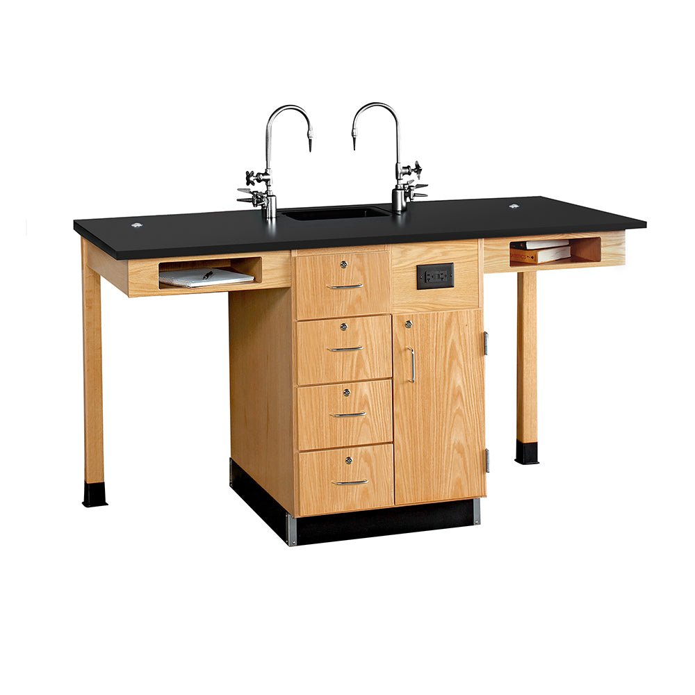 Diversified Woodcrafts Two Station Service w/ Door & Drawers - Solid Phenolic Resin Top - 66" W x 30" D - SchoolOutlet