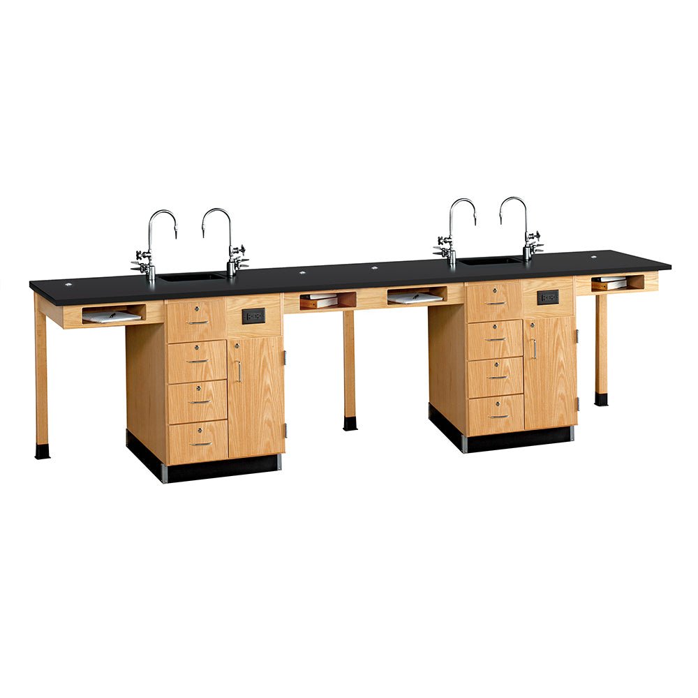 Diversified Woodcrafts Four Station Service w/ Door & Drawers - Solid Phenolic Resin Top - 132" W x 30" D - SchoolOutlet
