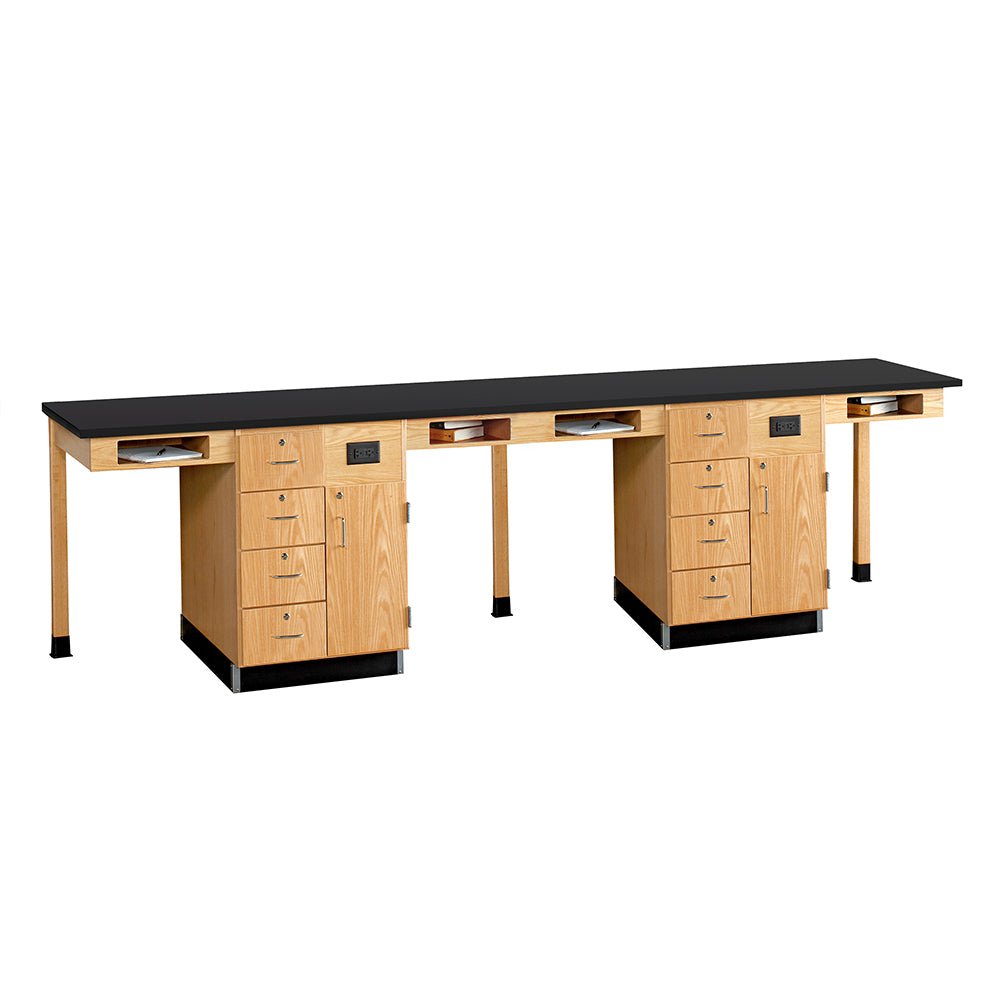 Diversified Woodcrafts Four Station Service w/ Door & Drawers - Solid Phenolic Resin Top - 132" W x 30" D - SchoolOutlet