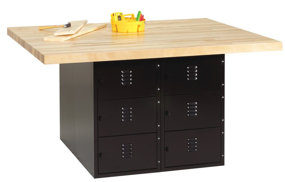 Diversified Woodcrafts 4-Station Workbench with 12 Steel Horizontal Lockers - 64" W x 54" D - SchoolOutlet