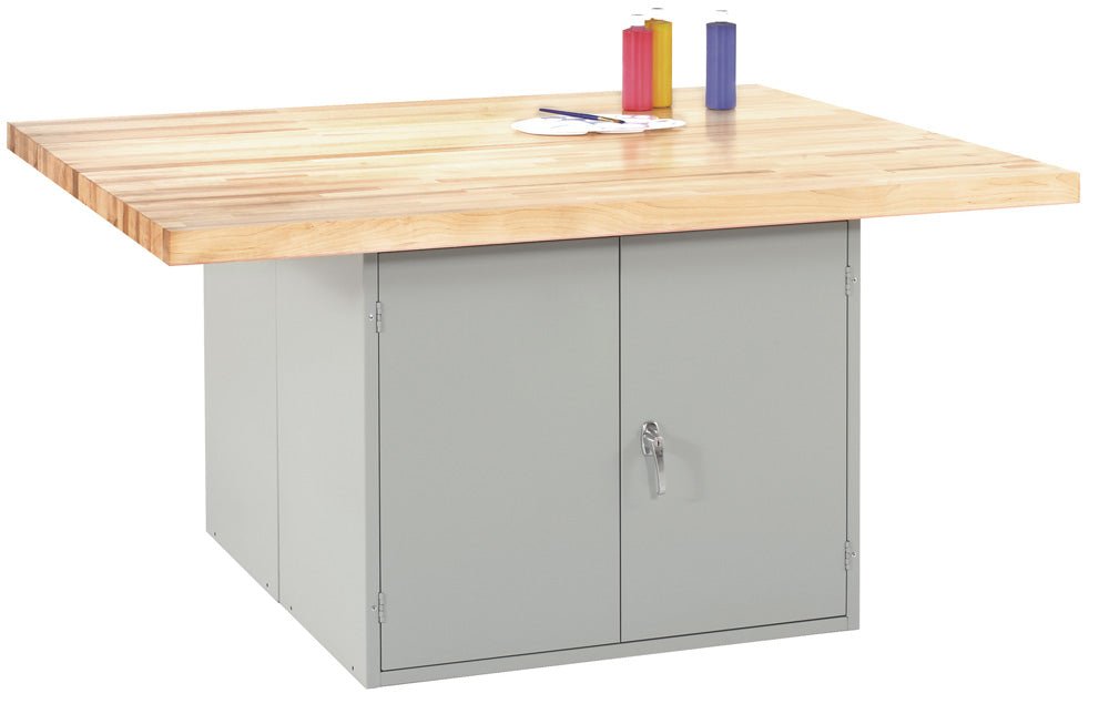 Diversified Woodcrafts 4-Station Workbench with 2 Door units - 64" W x 54" D - SchoolOutlet