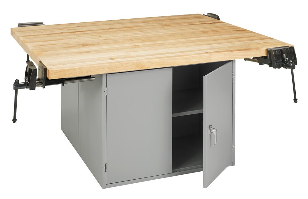 Diversified Woodcrafts 4-Station Workbench with 2 Door units - 64" W x 54" D - SchoolOutlet