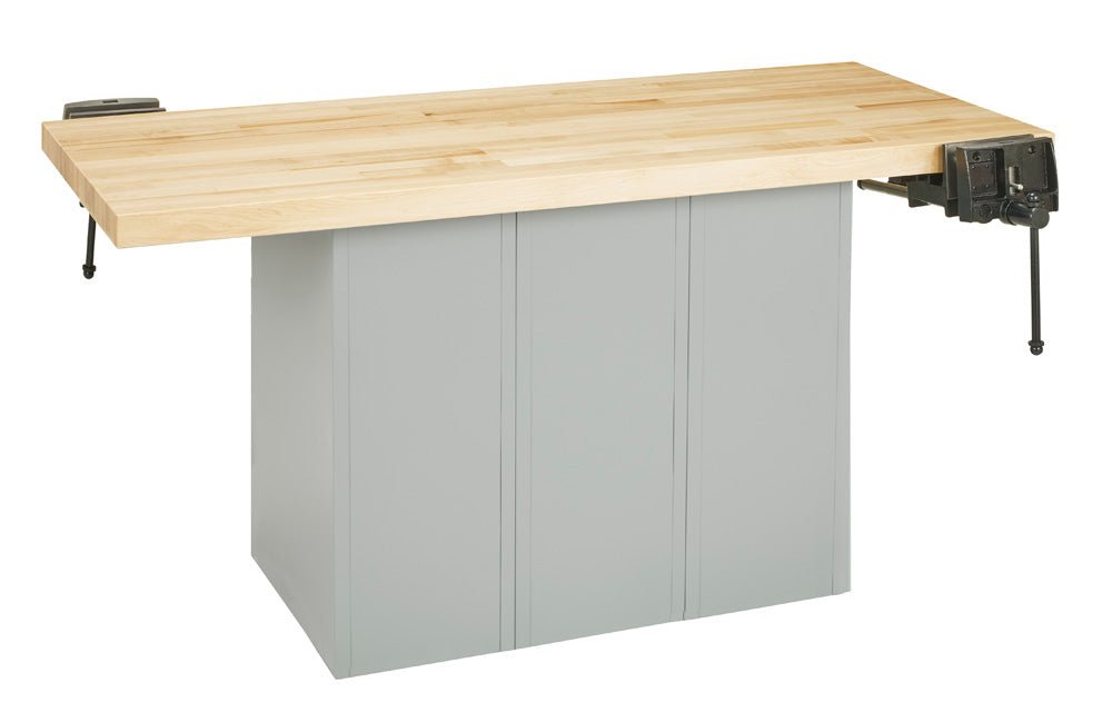 Diversified Woodcrafts 2-Station Steel Workbench with 2 Door Units - 64" W x 28" D - SchoolOutlet