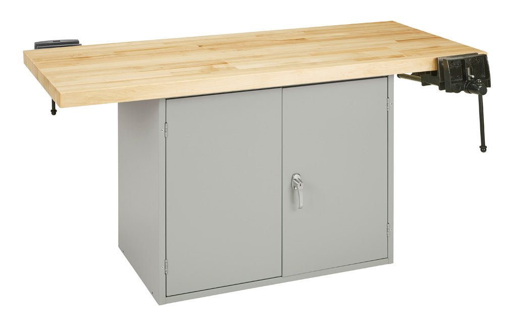 Diversified Woodcrafts 2-Station Steel Workbench with 2 Door Units - 64" W x 28" D - SchoolOutlet