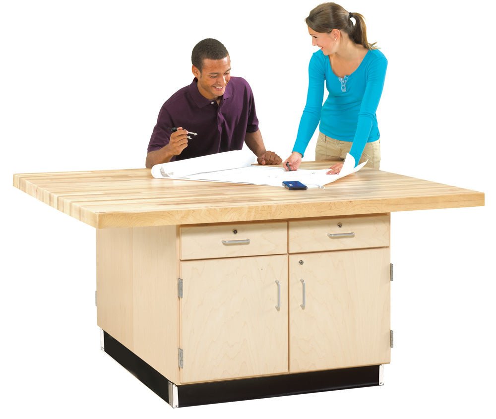 Diversified Woodcrafts 4-Station Wood Workbench with 4 Doors and Drawers - 64" W x 54" D - SchoolOutlet