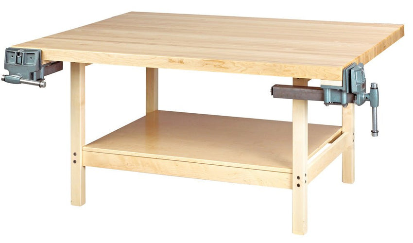 Diversified Woodcrafts 4-Station Wood Workbench with Open Storage Space - 64" W x 54" D - SchoolOutlet