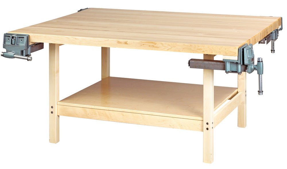 Diversified Woodcrafts 4-Station Wood Workbench with Open Storage Space - 64" W x 54" D - SchoolOutlet