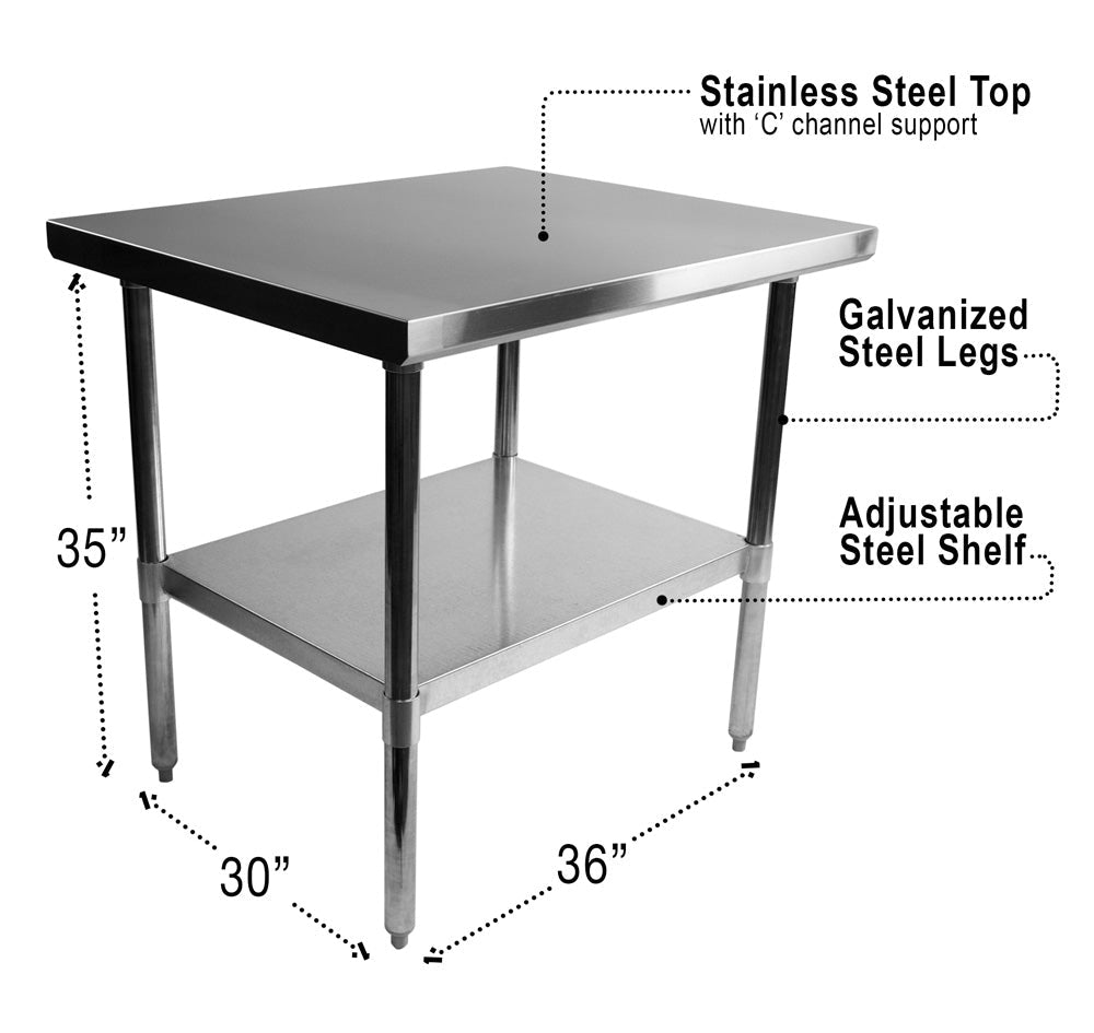 Diversified Woodcrafts Culinary Stainless Steel Table - 36"W X 30"D (Diversified Woodcrafts DIV-XS-3630) - SchoolOutlet