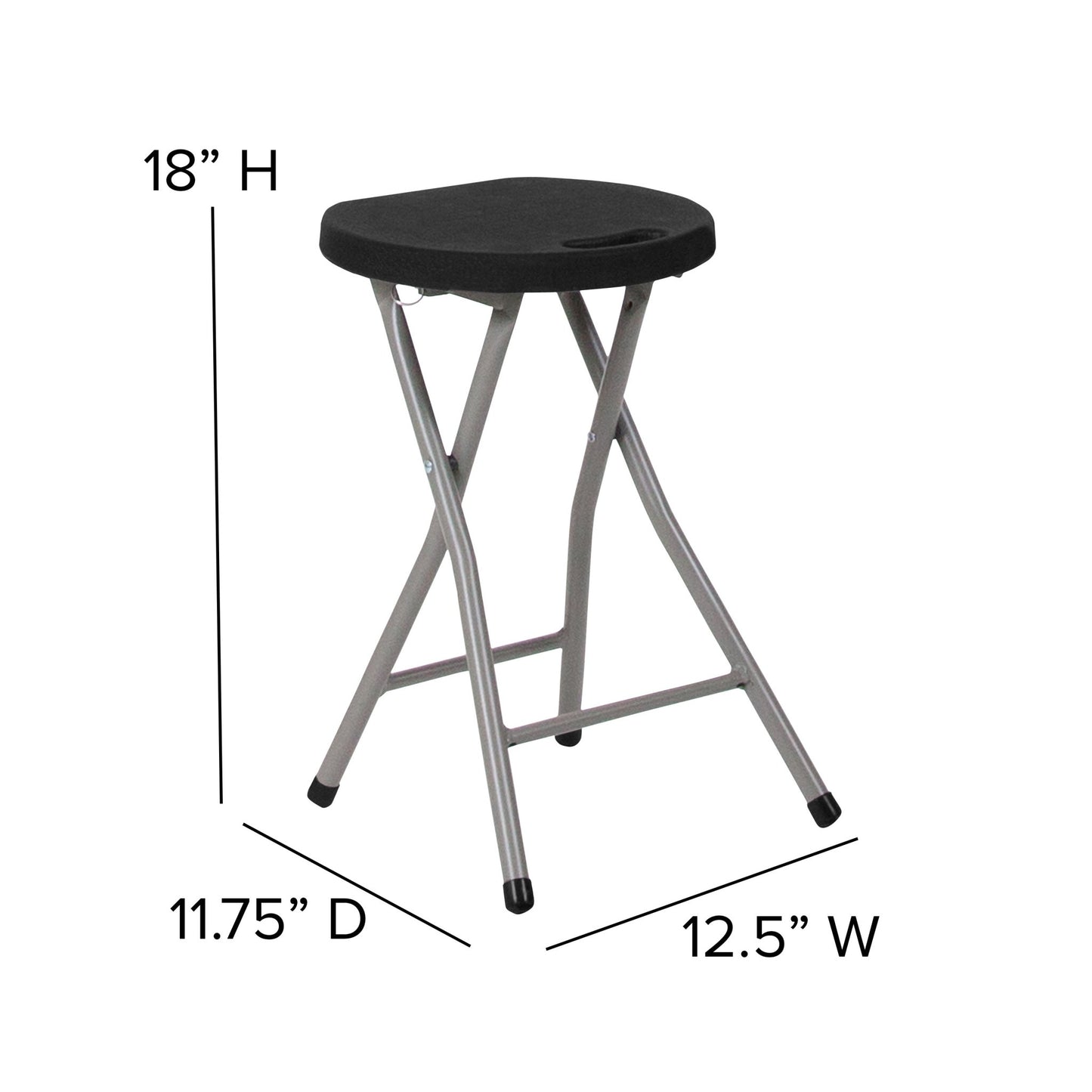 Micah 2 Pack Foldable Stool with Black Plastic Seat and Titanium Gray Frame - SchoolOutlet