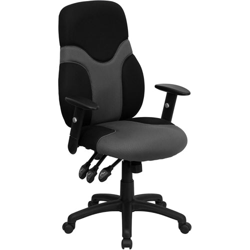 Flash Furniture High Back Ergonomic Black and Gray Mesh Task Chair with Adjustable Arms(FLA-BT-6001-GYBK-GG) - SchoolOutlet