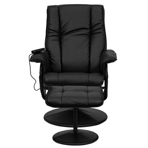 Flash Furniture Massaging Black Leather Recliner and Ottoman with Leather Wrapped Base(FLA-BT-7600P-MASSAGE-BK-GG) - SchoolOutlet