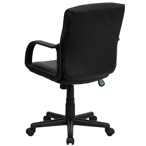 Flash Furniture Mid-Back Black Leather Office Chair with Nylon Arms(FLA-GO-228S-BK-LEA-GG) - SchoolOutlet