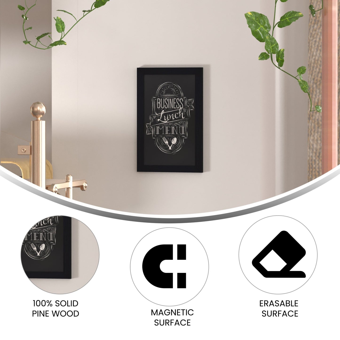 Canterbury 11" x 17" Wall Mount Magnetic Chalkboard Sign with Eraser, Hanging Wall Chalkboard Memo Board for Home, School, or Business - SchoolOutlet