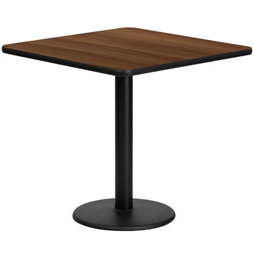 Flash Furniture 30'' Square Walnut Laminate Table Set with 4 Grid Back Metal Chairs - Black Vinyl Seat(FLA-MD-0005-GG) - SchoolOutlet