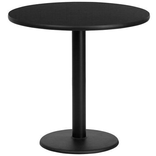 Flash Furniture 30'' Round Black Laminate Table Set with 3 Grid Back Metal Chairs - Cherry Wood Seat(FLA-MD-0007-GG) - SchoolOutlet