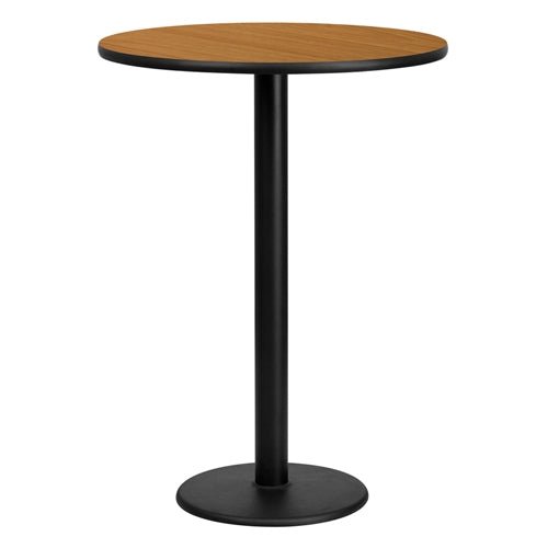 Flash Furniture 30'' Round Natural Laminate Table Set with 3 Grid Back Metal Bar Stools - Black Vinyl Seat (FLA-MD-0016-GG) - SchoolOutlet