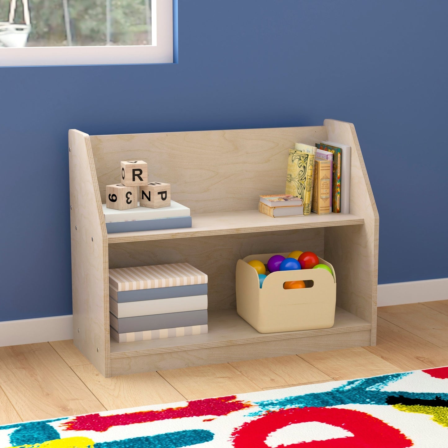 Bright Beginnings Commercial Grade Modular 2 Shelf Wooden Classroom Display Shelf, Natural - SchoolOutlet