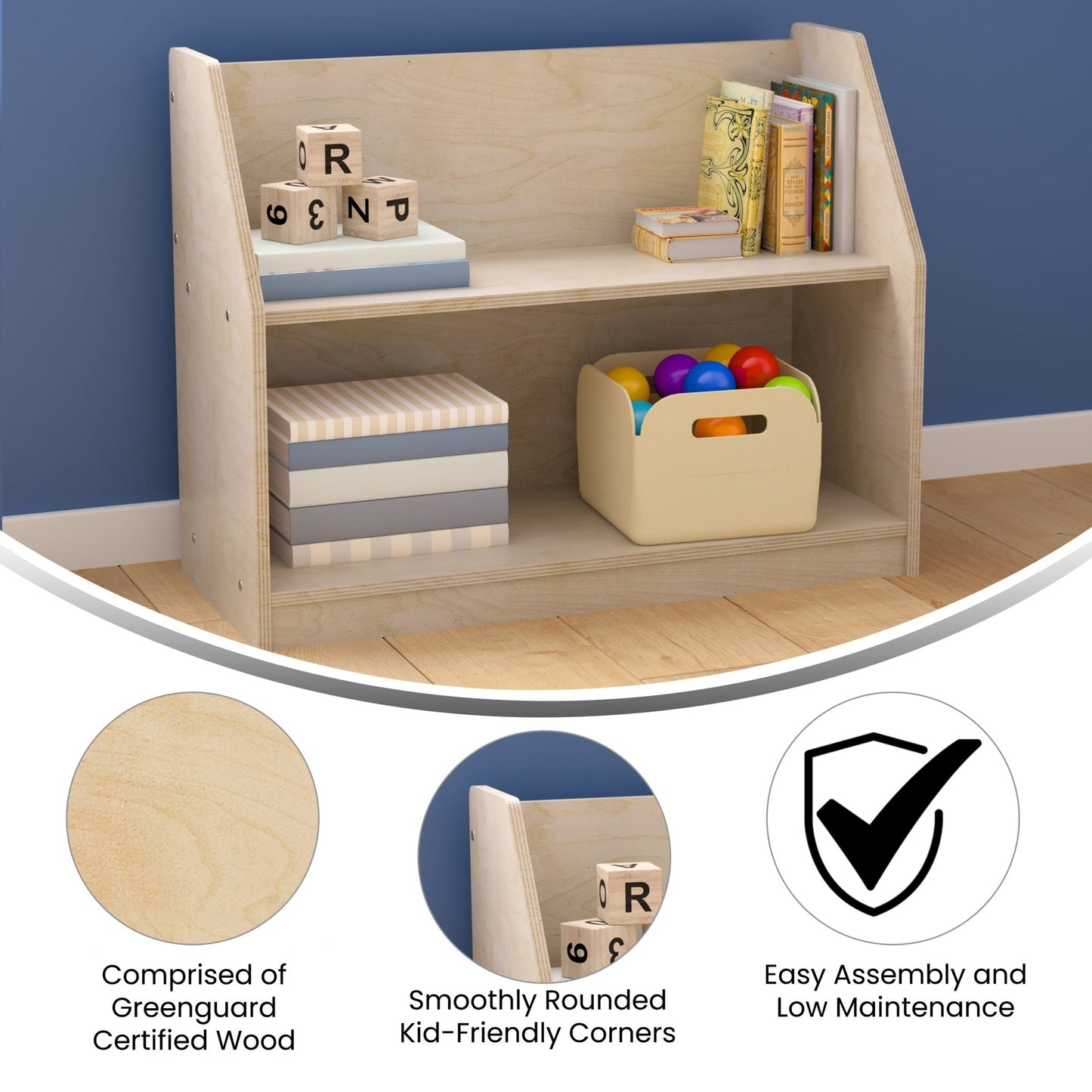 Bright Beginnings Commercial Grade Modular 2 Shelf Wooden Classroom Display Shelf, Natural - SchoolOutlet