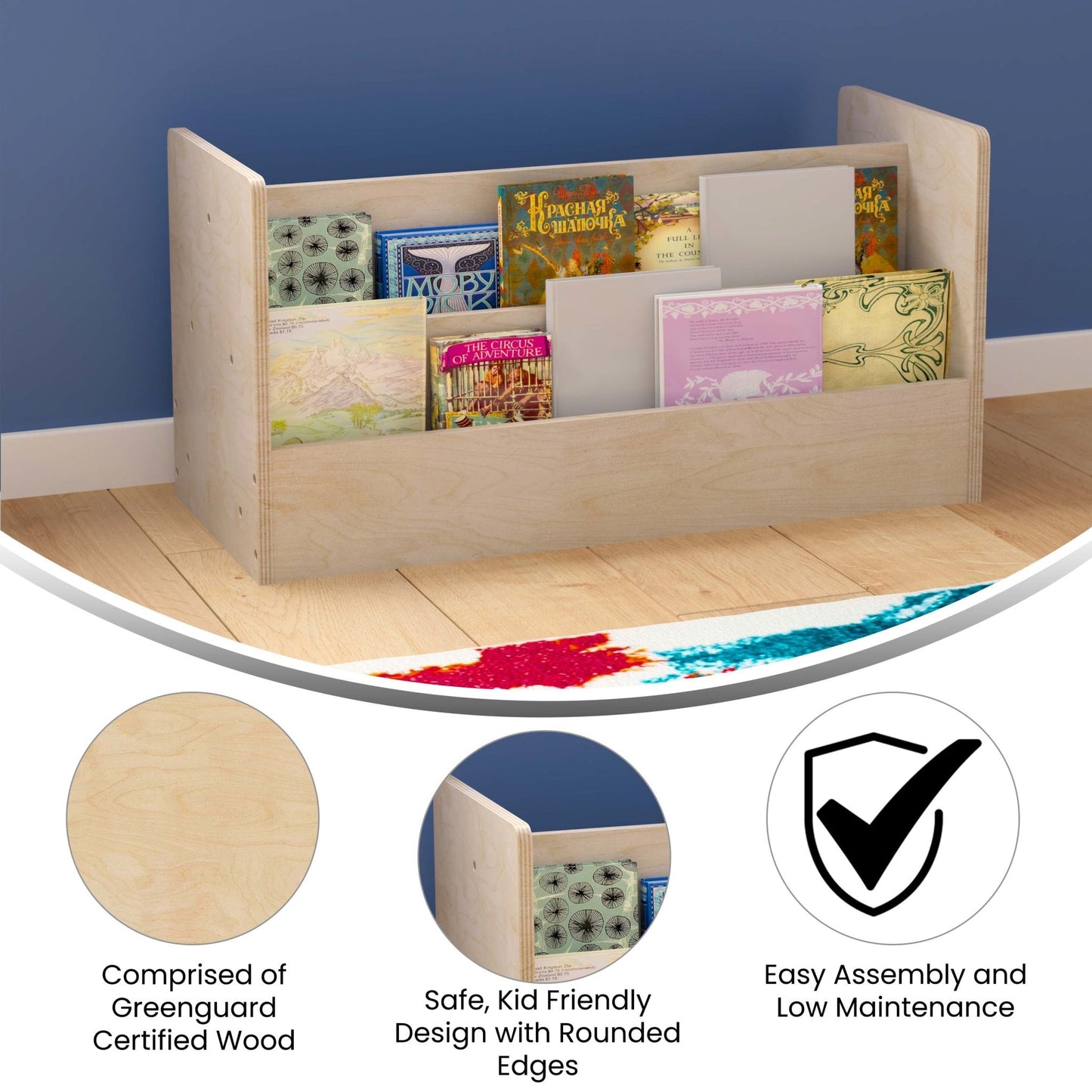 Bright Beginnings Commercial Grade Modular Double Sided 2 Tier Wooden Classroom Book Display Shelf, Natural - SchoolOutlet