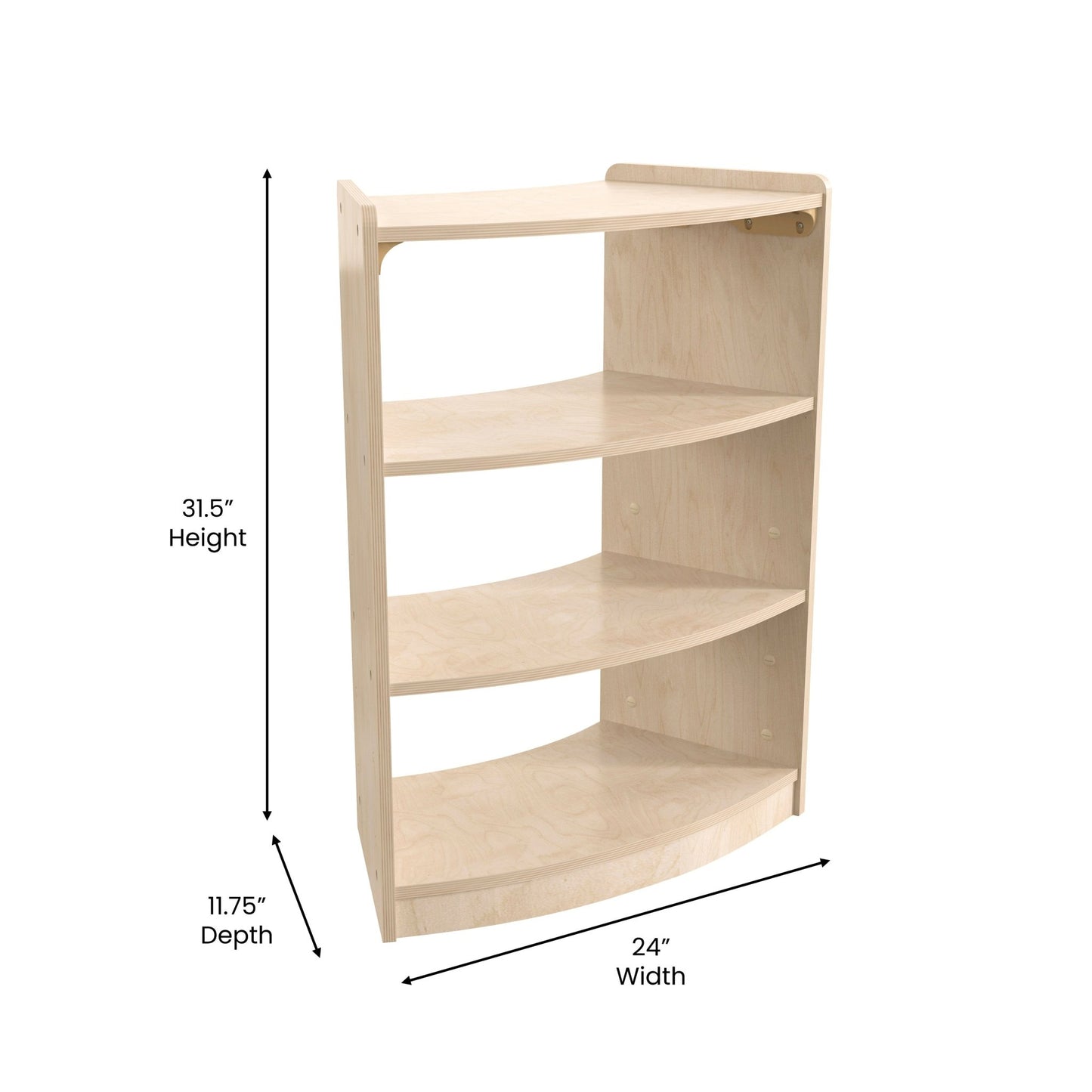 Bright Beginnings Commercial Grade Bow Front 3 Tier Wooden Classroom Open Corner Storage Unit, Safe, Kid Friendly Design, Natural - SchoolOutlet