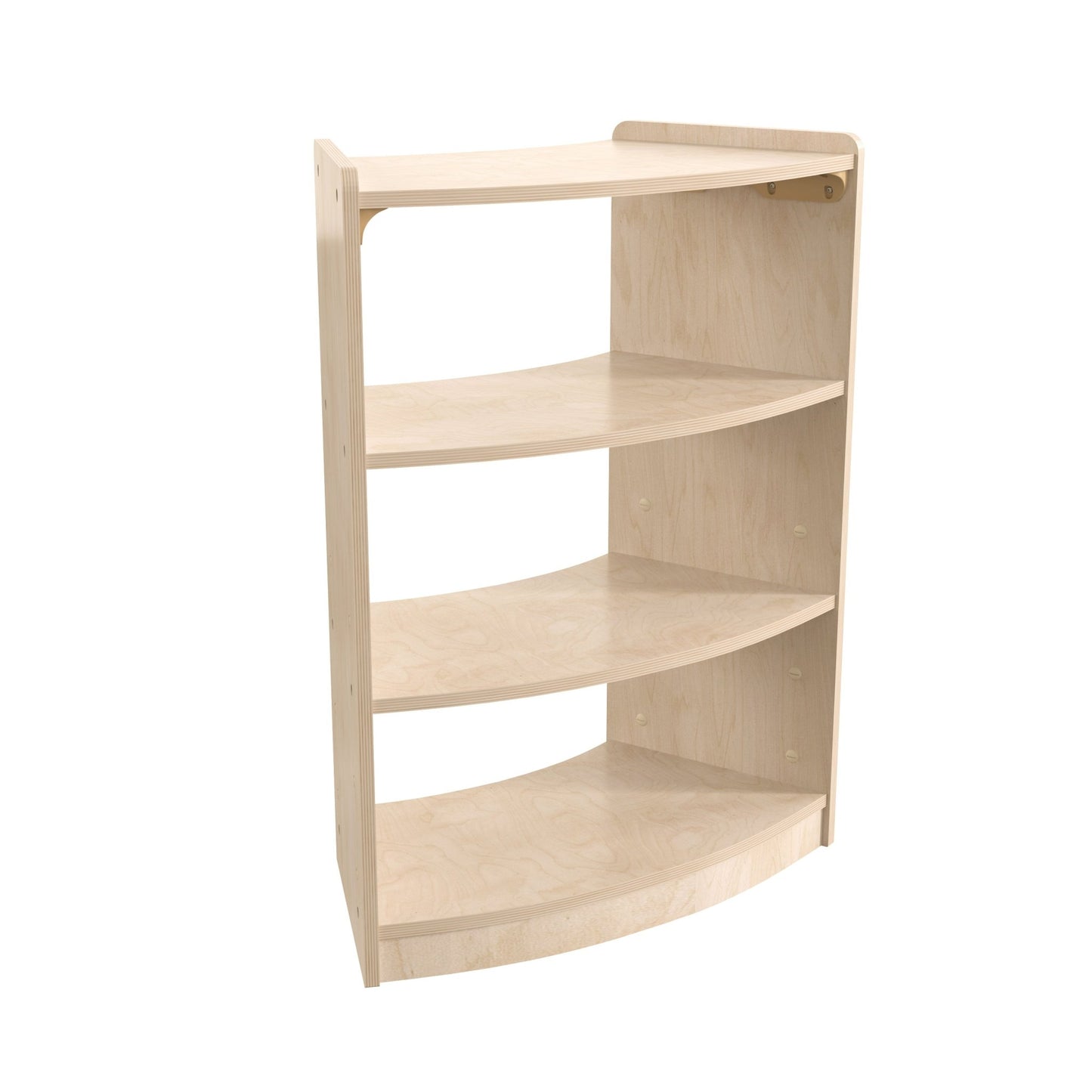 Bright Beginnings Commercial Grade Bow Front 3 Tier Wooden Classroom Open Corner Storage Unit, Safe, Kid Friendly Design, Natural - SchoolOutlet