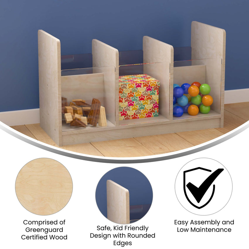 Bright Beginnings Commercial Grade Modular Double Sided Multipurpose Wooden Classroom Storage Unit with Transparent Sides, Natural - SchoolOutlet
