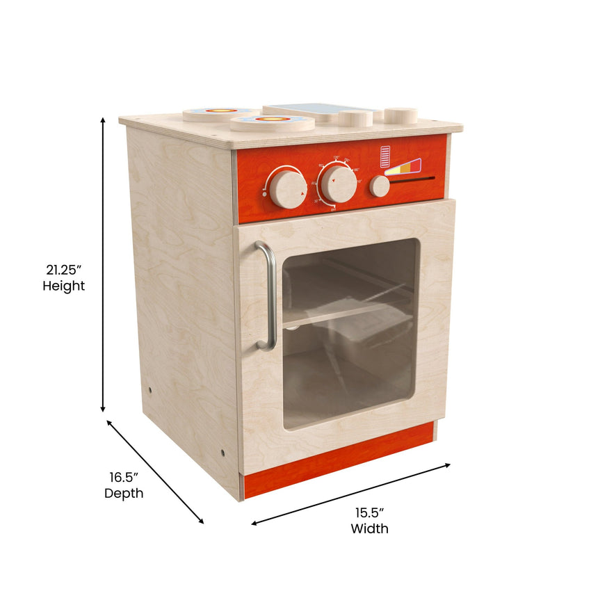 Bright Beginnings Commercial Grade Wooden Children's Kitchen Stove with Integrated Storage - SchoolOutlet