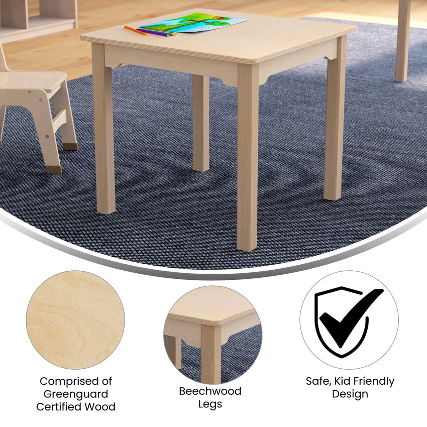 Bright Beginnings Commercial Grade Wooden Square Preschool Classroom Activity Table, (23.5"W x 21.25"H), Beech - SchoolOutlet
