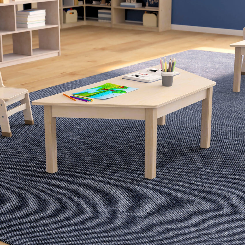 Bright Beginnings Commercial Grade Wooden Trapezoid Preschool Classroom Activity Table, (20.75"W x 47.25"D x 14.5"H), Beech - SchoolOutlet