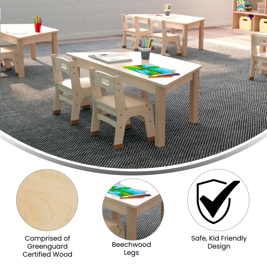 Bright Beginnings Commercial Grade Wooden Trapezoid Preschool Classroom Activity Table, (20.75"W x 47.25"D x 14.5"H), Beech - SchoolOutlet