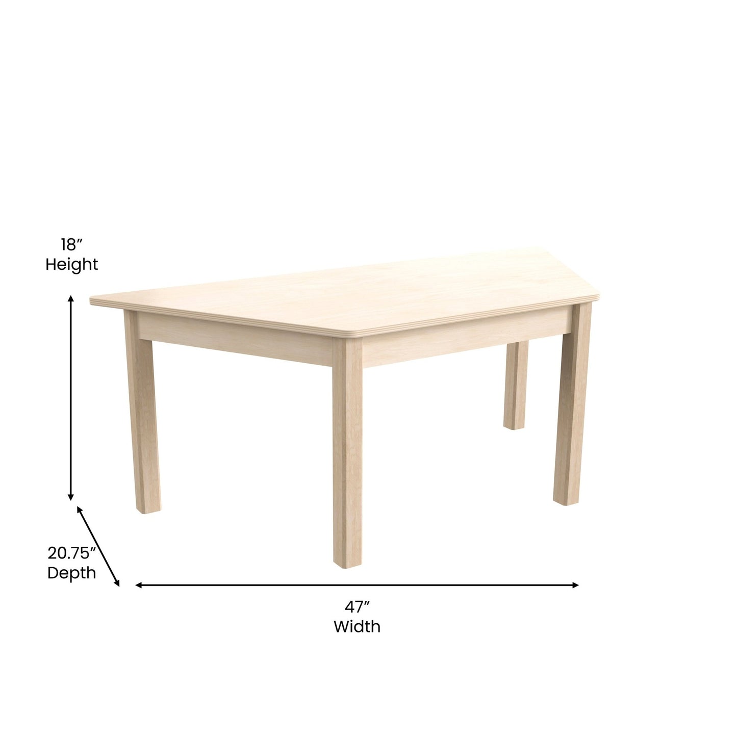 Bright Beginnings Commercial Grade Wooden Trapezoid Preschool Classroom Activity Table, (20.75"W x 47.25"D x 18"H), Beech - SchoolOutlet