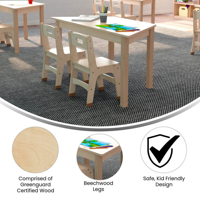 Bright Beginnings Commercial Grade Wooden Trapezoid Preschool Classroom Activity Table, (20.75"W x 47.25"D x 21"H), Beech - SchoolOutlet