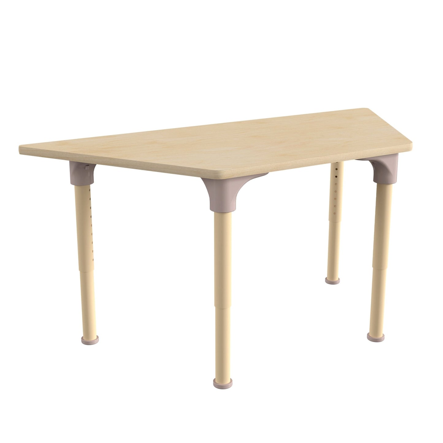 Bright Beginnings 47" Commercial Grade Wooden Trapezoid Adjustable Height Classroom Activity Table - Metal Legs Adjust From 15"H - 23"H, Beech - SchoolOutlet