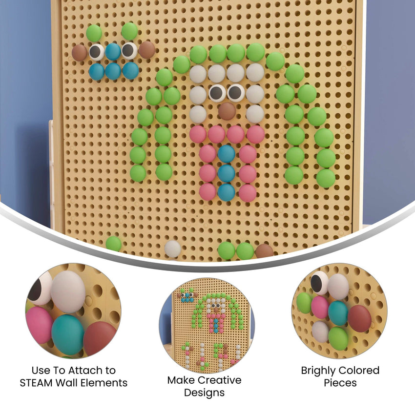 Bright Beginnings Commercial Grade 64 Piece Jumbo Peg Accessory Pack for Modular STEAM Walls - Pastel Multicolor - SchoolOutlet