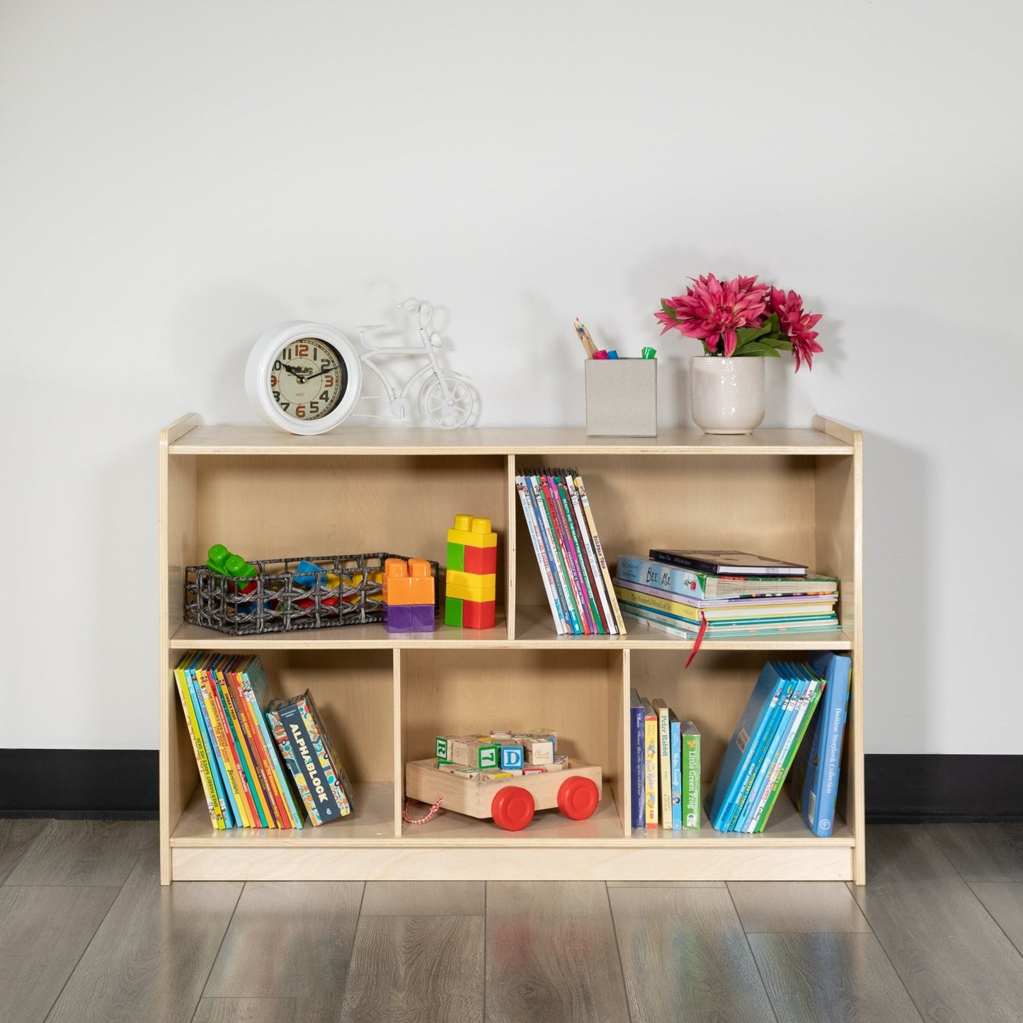 Hercules Wooden 5 Section School Classroom Storage Cabinet for Commercial or Home Use - Safe, Kid Friendly Design - 24"H x 36"L (Natural) - SchoolOutlet