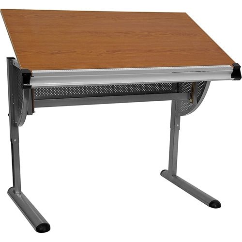 Flash Furniture Adjustable Drawing and Drafting Table with Pewter Frame(FLA-NAN-JN-2433-GG) - SchoolOutlet