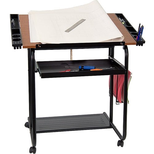 Flash Furniture Adjustable Drawing and Drafting Table with Black Frame and Dual Wheel Casters(FLA-NAN-JN-2739-GG) - SchoolOutlet