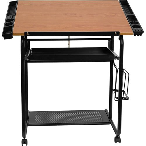 Flash Furniture Adjustable Drawing and Drafting Table with Black Frame and Dual Wheel Casters(FLA-NAN-JN-2739-GG) - SchoolOutlet